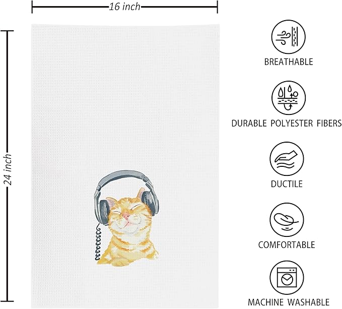 kunlisa Cat Kitchen Towel,Cat Towel,Cat Dish Towel,Cat Gifts for Women,Cat Gifts,Kitchen Towels Decorative Set,Cute Kitchen Towels,Funny Cat Gifts（Headset）