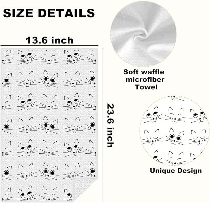 Lovdazzles 4 Pcs Cute Cat Kitchen Towels, Cat Paw Decorative Absorbent Microfiber Dish Cloth Tea Towel, Cats Waffle Soft Hand Towels for Farmhouse Home Bathroom Kitchen Decor, Cat Lover Gifts
