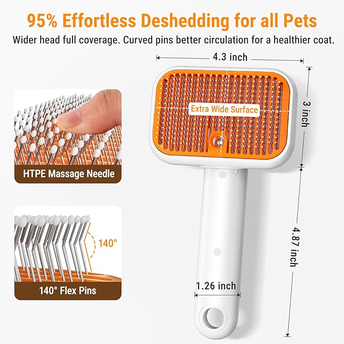 3-in-1 Pet Grooming Brush with Cool Mist & Self-Cleaning - Rechargeable Deshedding Tool for Dogs Cats, Extra Wide Comb, Water Window, Safe for All Coats