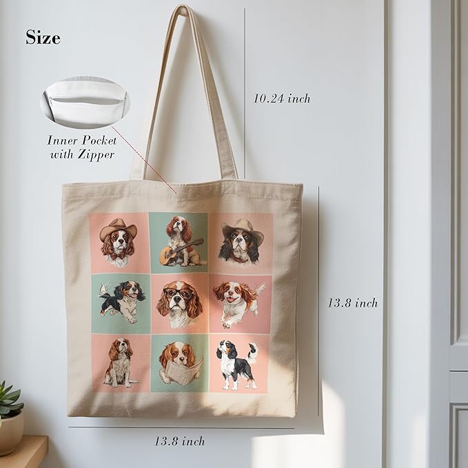 Pets Lover Gifts Tote Bag for Women, Dogs Cats Bee Aesthetic Canvas Bag with Inner Pocket