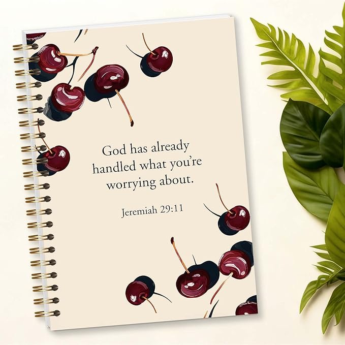 Bible Journal Spiral Notebook, Coquette Cherry Bible Study Supplies, Christian Gifts for Women Girls, 5.5x8.3 Inch - A11