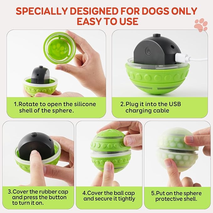 Interactive Dog Toys Ball for Small & Medium Dogs, Durable Chew Toy for Aggressive Chewers, Automatic Rolling Dog Balls with Silicone Cover(Diameter 3.15 inches)