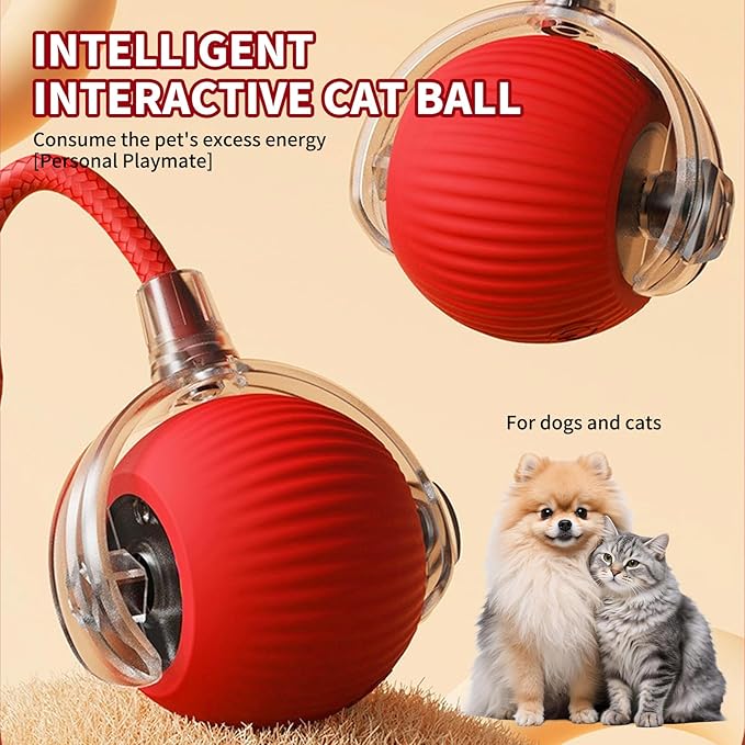Smart Interactive Cat Toys for Indoor Cats, Motion Activated Cat Balls, Smart Obstacle Avoidance & 3 Speeds, Quiet Moving Dog Ball, Electric Toy Ball for Bored Indoor Cats & Dogs, Red