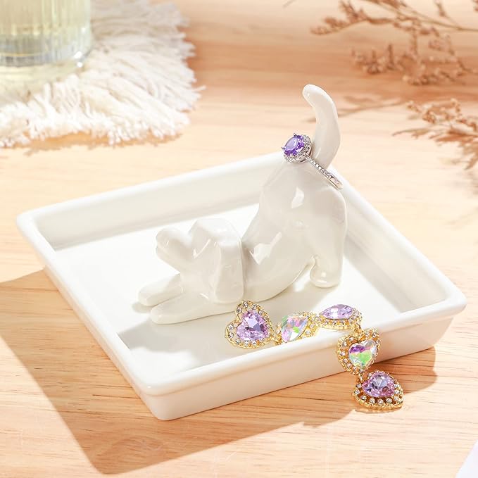 PUDDING CABIN Dog Mom Gifts for Women, Dog Ring Holder Dish Jewelry Holder, Dogs Lover Gift for Women Friends Female Mom Grandma Aunt as Mothers Day Birthday Wedding Christmas Gift