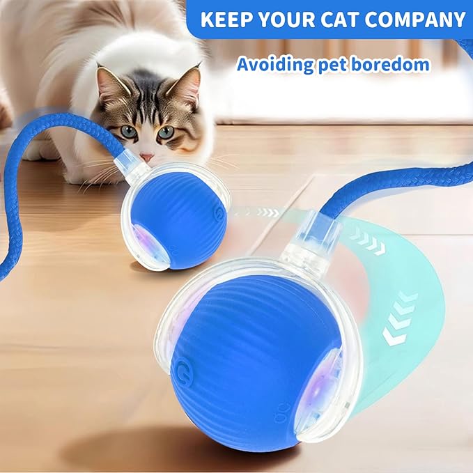 Interactive Cat Toys for Indoor Cats Smart Automatic Ball Rolling for Bored Kitten Pet Upgraded Speedy Moving Chase Dogs Toy Easter Gifts Blue