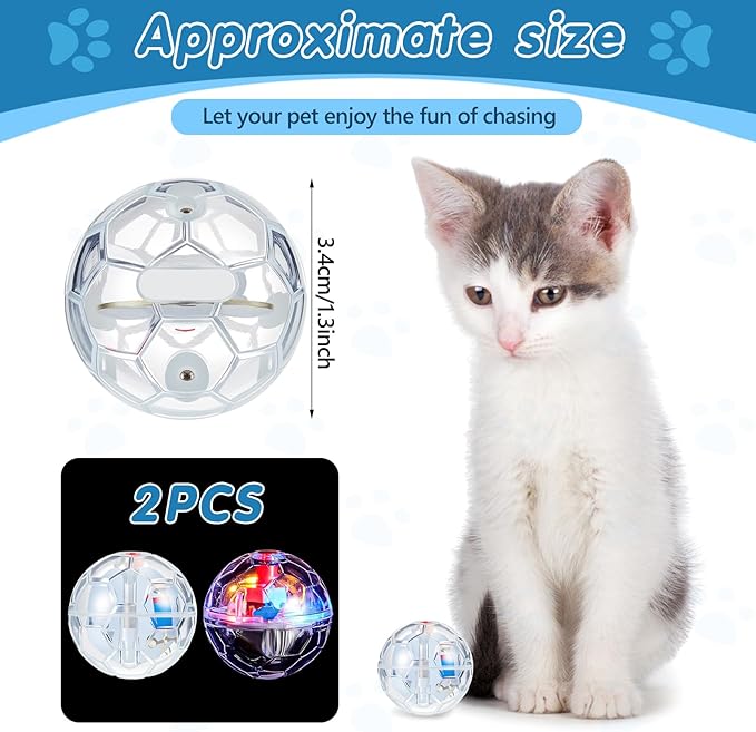 Sratte 2 Pcs Rechargeable Cat Ball Ghost Hunting Light up Cat Balls Toys Motion LED Motion Activated Flash Glowing Lighted Dog Interactive Toys Pet, Clear