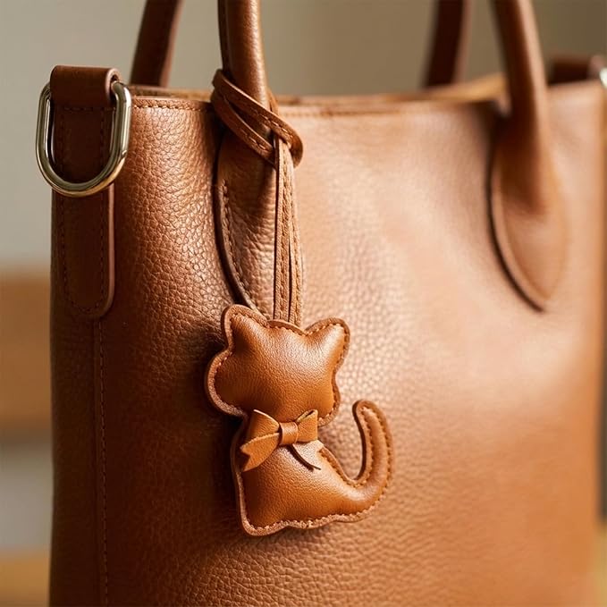 CZFSWT 3PCS Cat Bag Charm Set, Purse Charm, Leather Bag Charms Suitable for Handbags, Backpacks and Keys, Gift for Cat Lovers