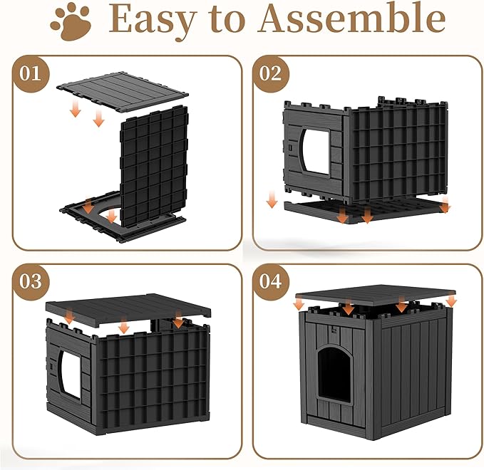 Cat Litter Box Enclosure, Plastic Hidden Litter Box Side Table with Openable Front Door, Cat Box Enclosure Cabinet for Indoor & Outdoor Use, Weatherproof, Easy to Clean & Assemble, Black