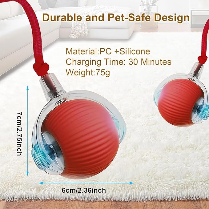 Interactive Cat Toy, 2025 New Interactive Rolling Cats Toy Balls 360° Smart Automatic Rolling Pet Ball, Fast Moving Toy for Dog,Cat Ball Toy (Red)