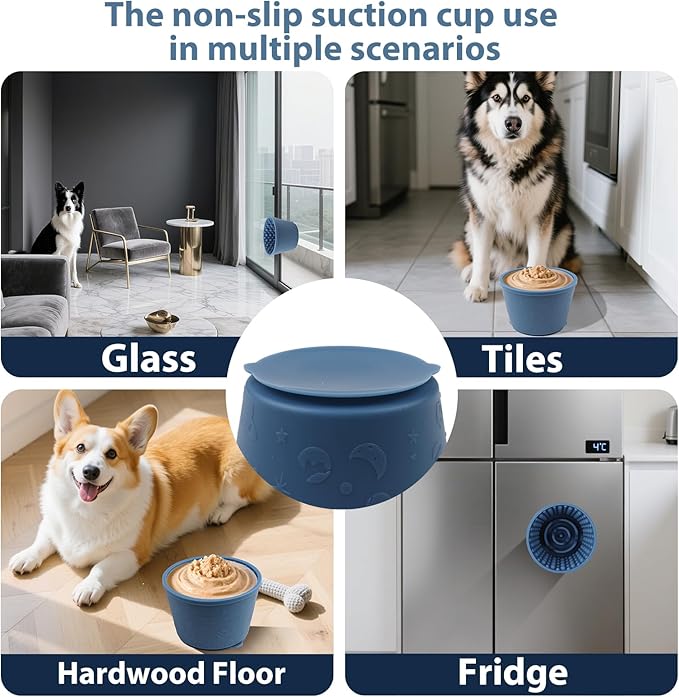 Dog Slow Feeder Lick Bowl - Non-Slip Licking Treat Dispenser for Small Medium Large Dogs, Promotes Anxiety Relief & Prevents Choking, Easy to Clean Feeding Bowl (Dark Blue, S)