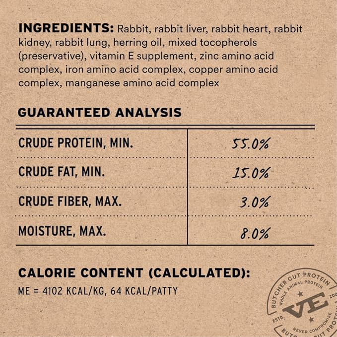 Vital Essentials Freeze Dried Cat Food, Raw Rabbit Mini Patties | Complete Meal or Topper | Easy to Portion and Rehydrate | High Protein, Grain Free Dry Cat Food | 15 oz Bag