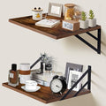 Tectocker-DOU 2 Pc Deep Floating Shelves ; Wall Mounted Hanging Shelves for Living Room, Kitchen, Office, Bathroom and Bedroom Decor; Storage and Display Shelf Set (Brown, 16W×12D)