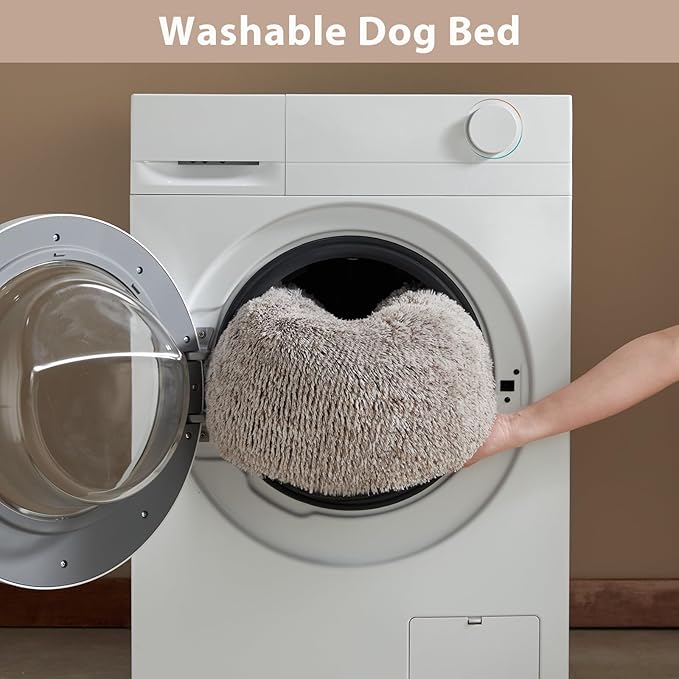 WNPETHOME Donut Dog Beds Large Sized Dog,Anti-Anxiety Caming Large Pet Bed,Fluffy Faux Fur Plush Puppy Bed，Warming Cozy Soft Round Bed for Pet, Cat Cuddler Cushion
