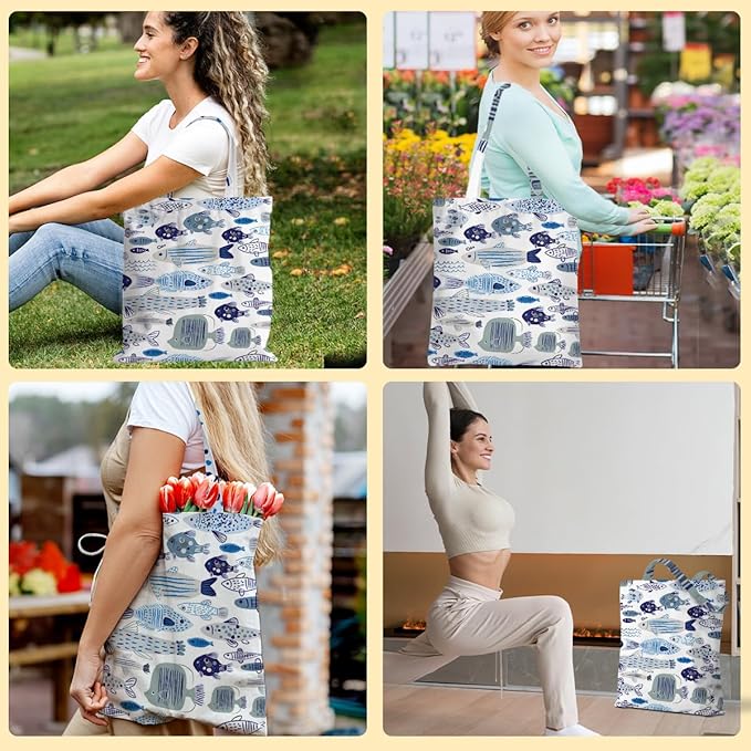 Hanamiya Na Tote Bag with Zipper Pockets, Tote Bag Reusable Shopping Grocery Bags Birthday Gifts for Women, Weekender Bags
