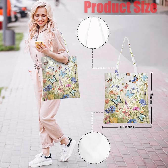 Hanamiya Na Tote Bag with Zipper Pockets, Tote Bag Reusable Shopping Grocery Bags Birthday Gifts for Women, Weekender Bags
