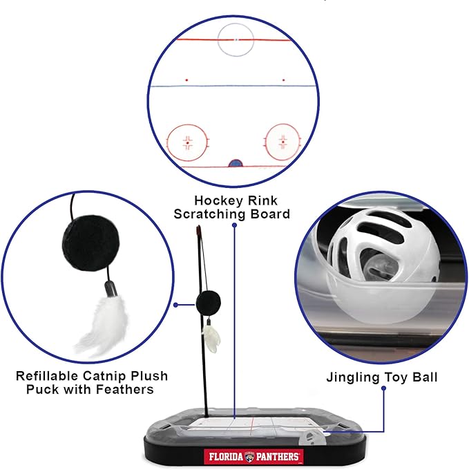 PetsFirst NHL Florida Panthers 5-in-1 Cat Scratcher Toy with Interactive Cat Ball & Bell Tracks