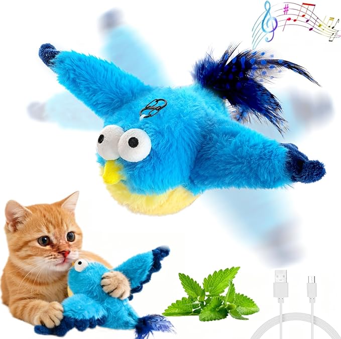 Flying Bird Cat Toys - Interactive Simulated Chirping & Flapping Wings, Realistic Flappy Chase with Catnip, Viral USB Rechargeable Motion-Activated Toy for Indoor Cats