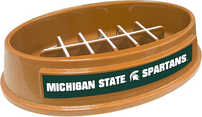 NCAA Super-Bowl - Michigan State Spartans Slow Feeder Dog Bowl. Football Design Slow Feeding Cat Bowl for Healthy Digestion. Non-Slip Pet Bowl for Large & Small Dogs & Cats