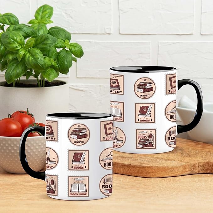 Book Lover Mug 11 oz, Funny Bookish Stamp Gifts, Library Theme, Cute Novelty Coffee Cup for Book Lovers & WritersUnique Gift for Women Readers, Bookworm, Librarian