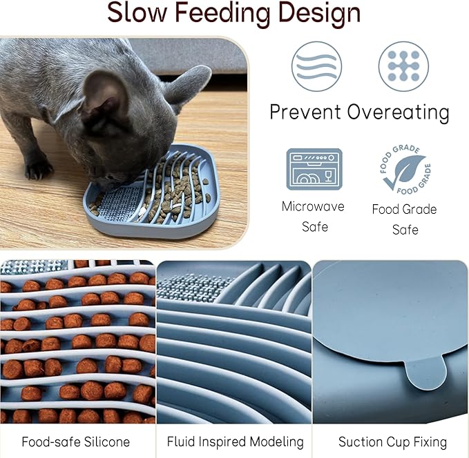 Slow Feeder Dog Bowl for Medium & Small Pets, Anti Choking Pets Slow Feeder with 3-Zone Puzzle Design, Wet Food Silicone Cat Bowl with Non-Slip Base, Dishwasher Microwave Safe(Green, 1.5 Cup)