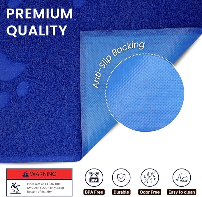 Andalus Jumbo Cat Litter Mat, Pack of 1 - Waterproof, Non-Slip & Easy to Clean Cat Litter Box Mat for Extra Efficient Pet Litter-Trapping, Blue (47” X 35”)
