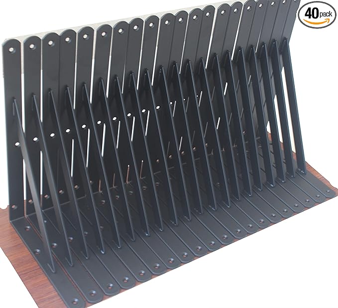 40 Pack L12 x H 8" Black Heavy Duty Shelf Brackets with Screws Metal Shelf Brackets Shelf Support Angle Brackets for Shelves L Brackets Heavy Duty Floating Shelf