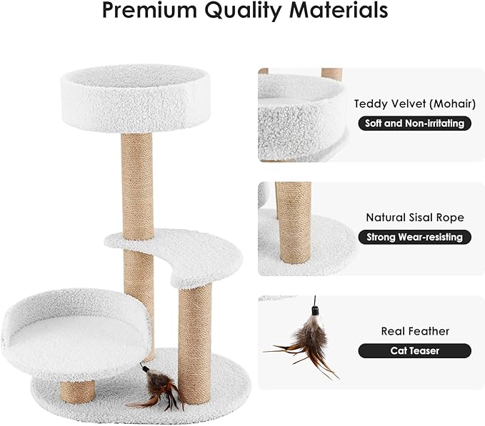 Lahas Modern Cat Tree Tower for Indoor Small Cats with Sisal Scratching Post,Hammock,Perch,Bed,Feather Toy,Easy to Assemble,Activity Design Cat Furniture Supplies