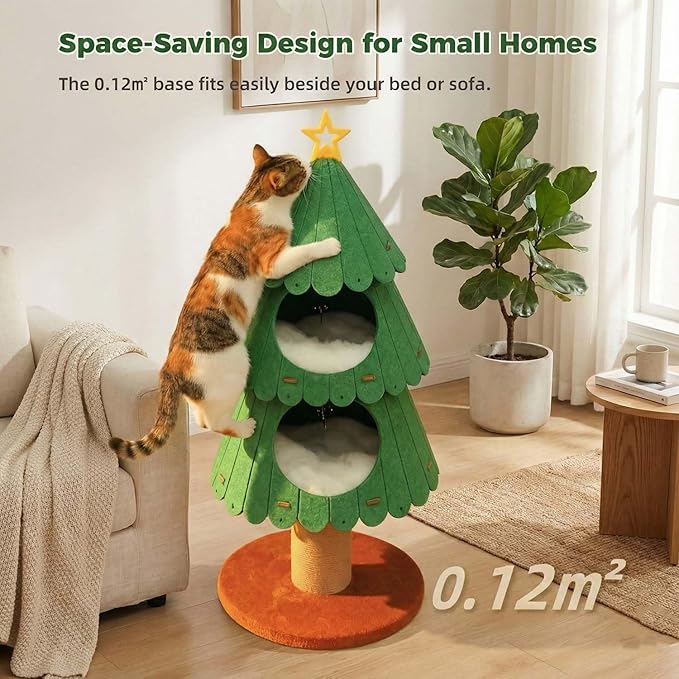 MUTTROS 42.9 Inch Cat Tree for Indoor Cats, Cute Cat Tower with 2 Cozy Houses, Holiday Kitty Climbing Furniture for Kittens to Play and Sleep