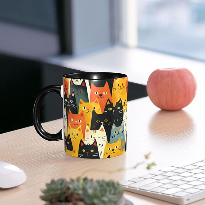Cat Coffee Mug 11OZ Funny Ceramic Tea Cup Kitchen Decor Novelty Mugs for Home Office Travel