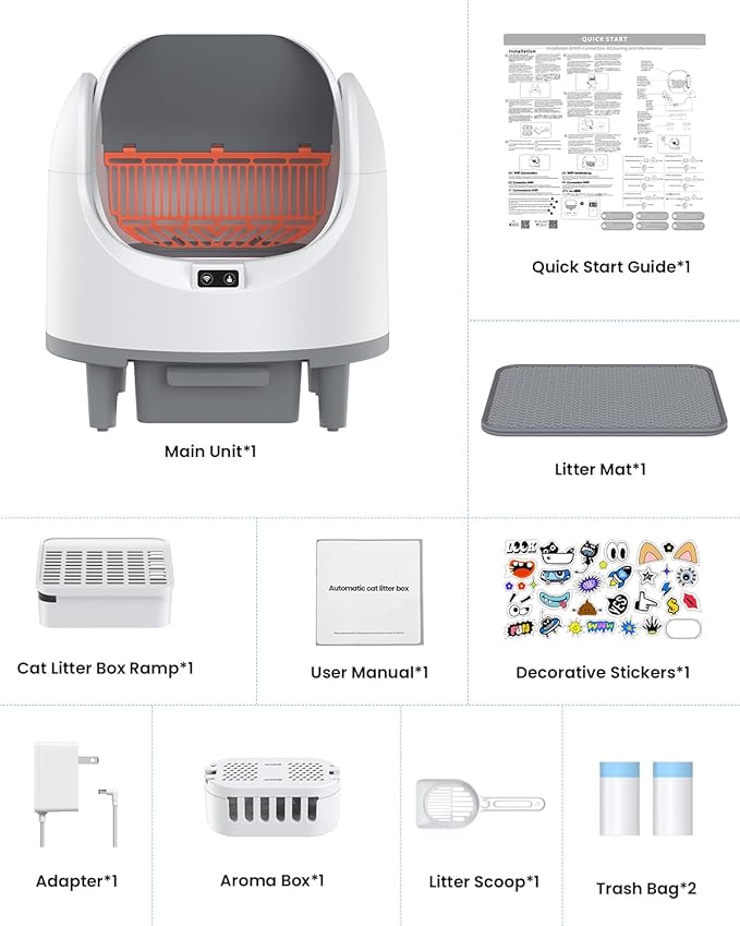 Automatic Cat Litter Box, Electric Large Open-Top Self Cleaning Litter Box for Multiple Cats, Smart APP Control, Multiple Safety Sensors, 1 Rolls Bags & 1 Mat, Arenero para Gatos Autolimpiable
