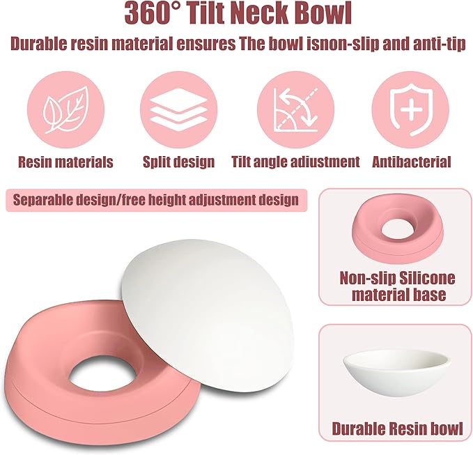 French Bulldog Food Bowl- Slanted Tilted Pug Food Water Bowl,Cat Bowl- Feeder for Frenchie/Shih Tzu/Flat Faced Small Dogs/Puppies/Cats (Pink, 4 Cup)