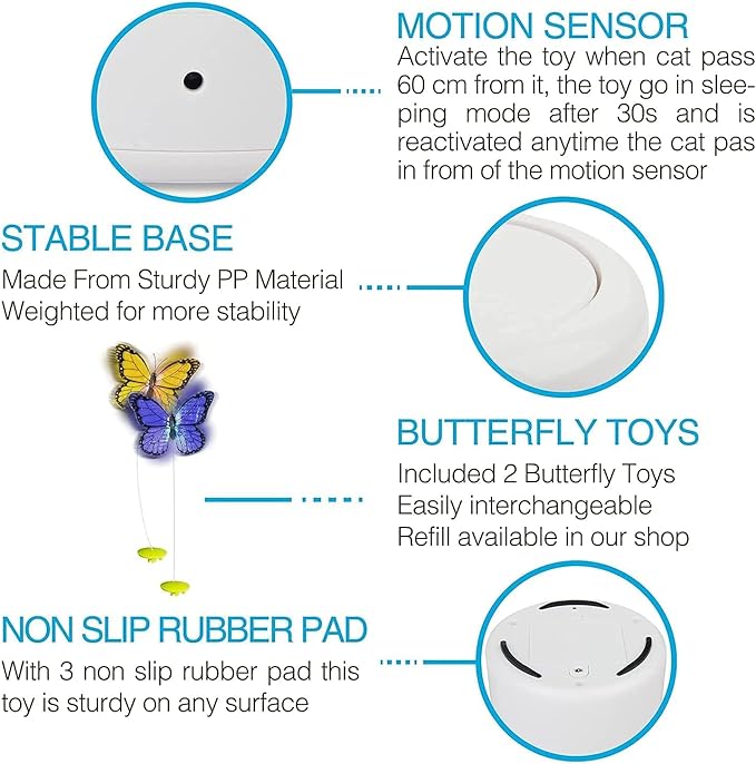 ALL FOR PAWS Motion Activate Cat Toys Interactive Flutter Butterfly Kitten Enrichment Toy with One Replacement for Indoor Cats