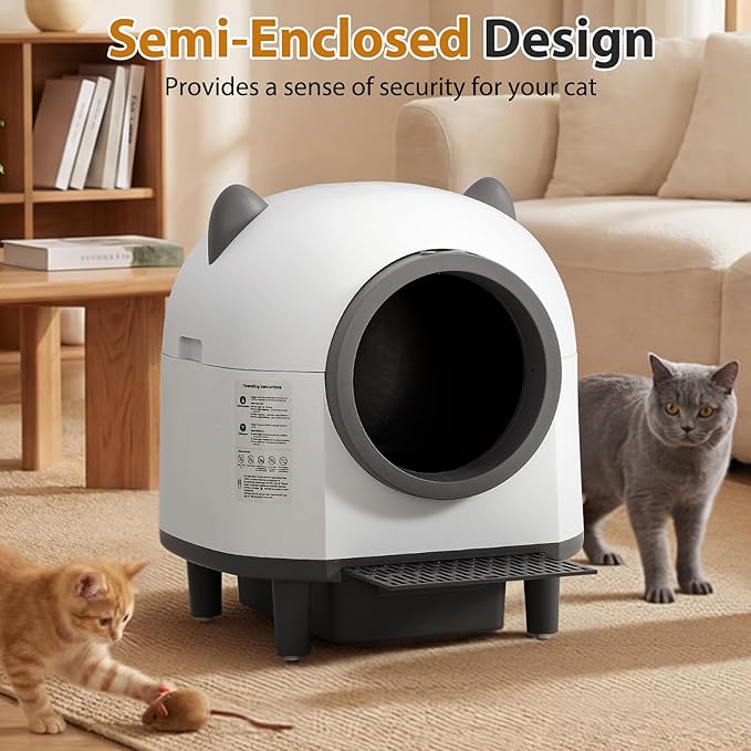 Self-Cleaning Cat Litter Box, Automatic Litters Box for Multiple Cats, Smart Litter Boxs with App Control, Safety Sensors, Removable Washable Liner