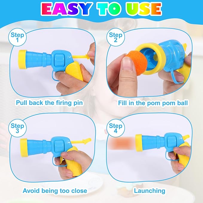 AIERSA Interactive Cat Toys - 100pcs Pom Pom Balls with Launcher Set for Indoor Cats, Kitten Enrichment