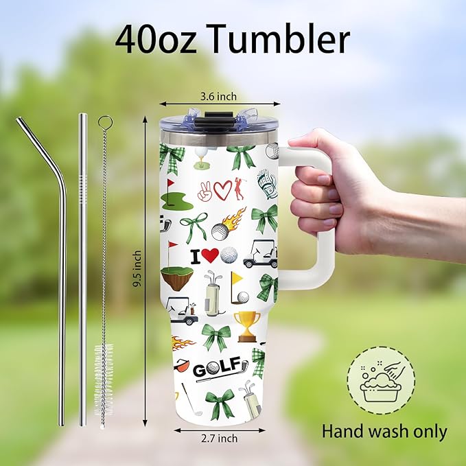 Golf Tumbler for Women 40oz with Straw & Handle - Just a Girl Who Loves Golf Insulated Tumbler, Stainless Steel, BPA-free, Leak Proof, Golfer Travel Cup for Girl, Golfs Gifts Golfs Lovers Birthday Cup