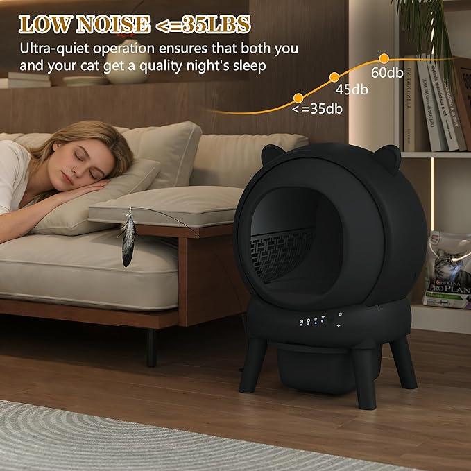 Automatic Cat Litter Box, Self Cleaning Litter Box Smart Robot for Multiple Cats, APP Real-Time Monitor, Odor & Noise Control, Safe Anti-Pinch, Trash Bag Included, Black