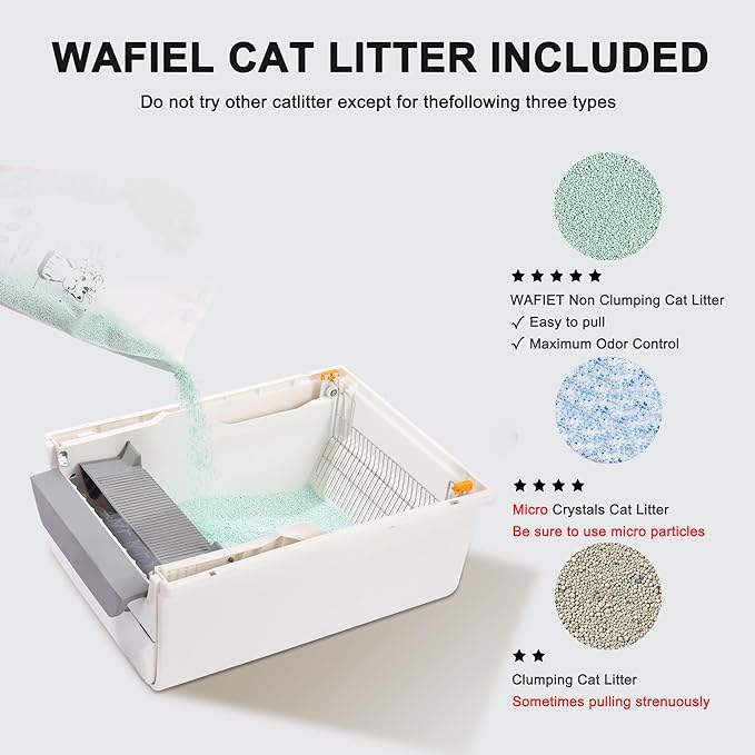 Self Cleaning Cat Litter Box Odor Control, Pull and Scoop Litter Box with Enclosed Lid, Covered Non-Electric Semi-Automatic Self Cleaning Litter Boxes for Large Cats, White& Gray