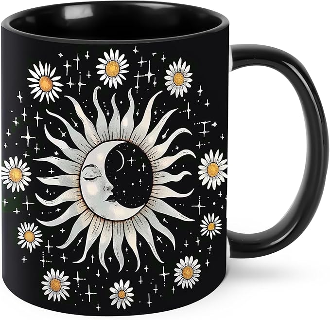 Moon and Sun Coffee Mug 11oz Ceramic Tea Cup With Handle Funny Porcelain Mugs for Women Dishwasher Microwave Safe