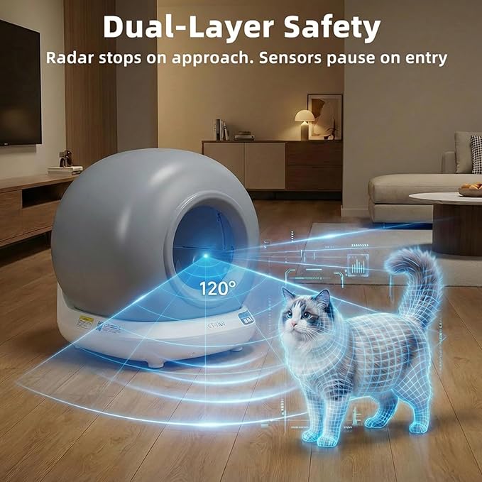 Self-Cleaning Automatic Cat Litter Box for One Cat, Compact 76L for Small Spaces, Dual Safety Sensors (Proximity Pause + Weight Stop), Jam Auto-Stop, Child Lock, App Control, 4L Waste Bin
