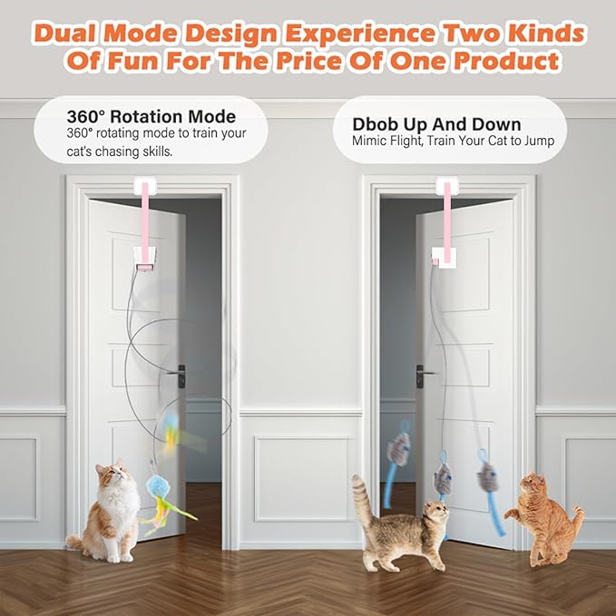 Rechargeable Electric Cat Teaser with Remote – Interactive Door Clip Teaser for Cats, 2 Motion Modes (360° Spin & Irregular Jumping), Smart Auto Cat Toy for Exercise & Fun (Pink)