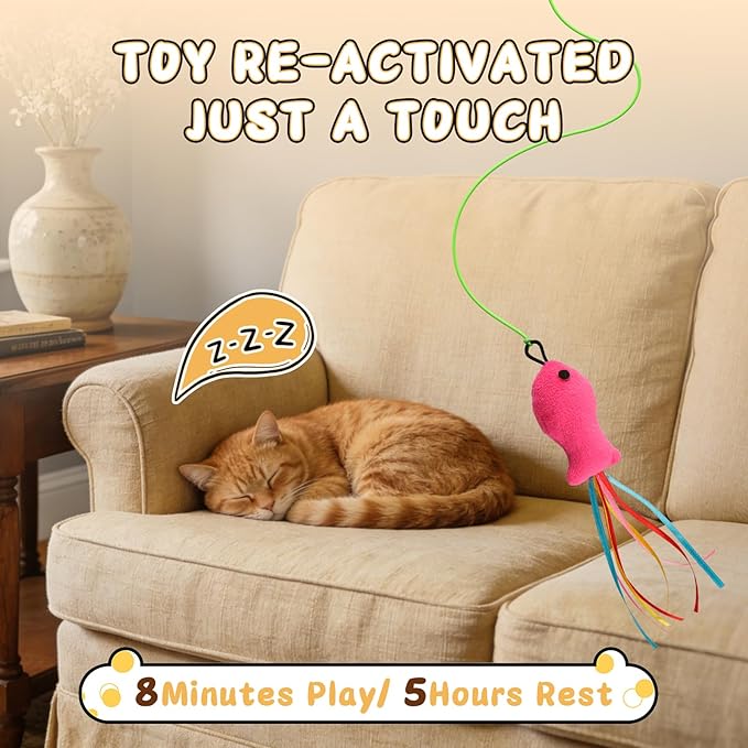 Automatic Cat Toy for Indoor Cats, Interactive Door Hanging Cat Toy with Smart Touch Restart, USB Rechargeable Cat Teaser with Elastic Rope, Adjustable Height Cat Toy for Kittens & Adult Cats (White)