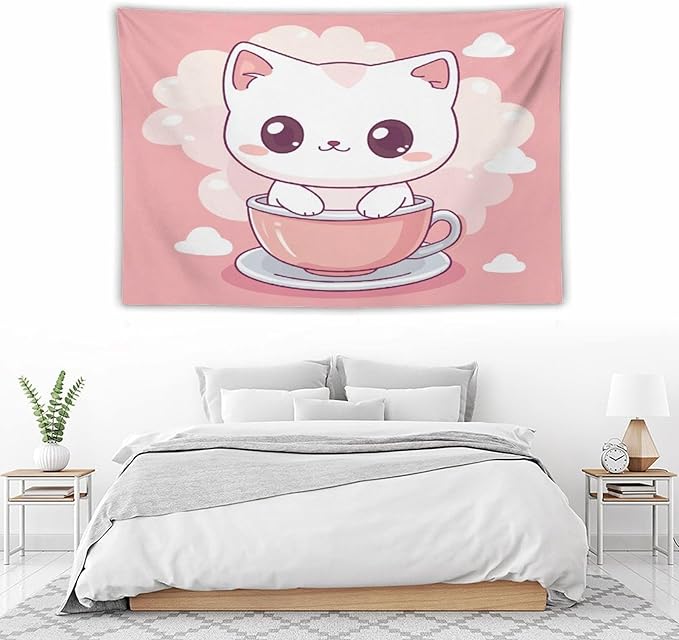 MaSiledy Kawaii Cat Tapestry's Wall Hanging Cat Pet Lover Tapestries for Bedroom Aesthetic Landscape Tapestry Wall Art for Bedroom Wall Hanging for Room 40"x60" Gift for Christmas