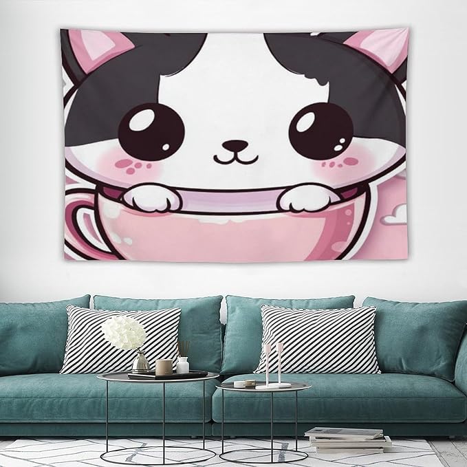 MaSiledy Tapestry Kawaii Cat Bedroom Tapestries Cat Mom Gifts Tapestries Wall Art for Living Room Dorm Landscape 60"x90" Wall Hanging for Home Decor Bedroom Living Room Dorm Decor