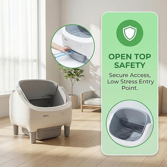 HOZEN Open Top Automatic Cat Litter Box - Self-Cleaning, Odor-Free, App-Controlled, 76L Capacity for Stress-Free Feline Care