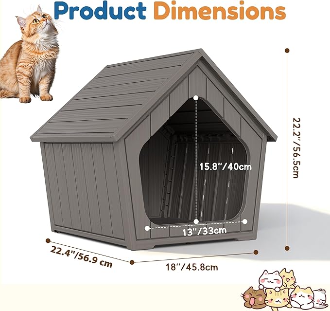 Cat Litter Box Enclosure, Hidden Covered Litter Box Furniture with Air Holes, Resin Outdoor Cat House Weatherproof, Wide Opening Design for Easy Cleaning, Grey