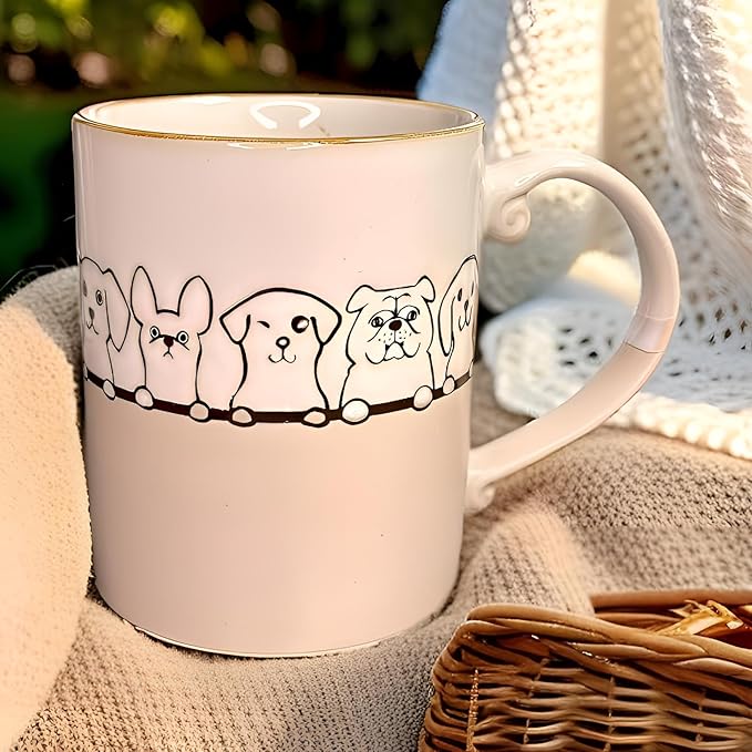 15oz Dog Lovers Mug, Dog Coffee Mug Funny Ceramic Tea Cup Novelty Gifts for Office and Home Women Girls Men Dishwasher Microwave Safe, White