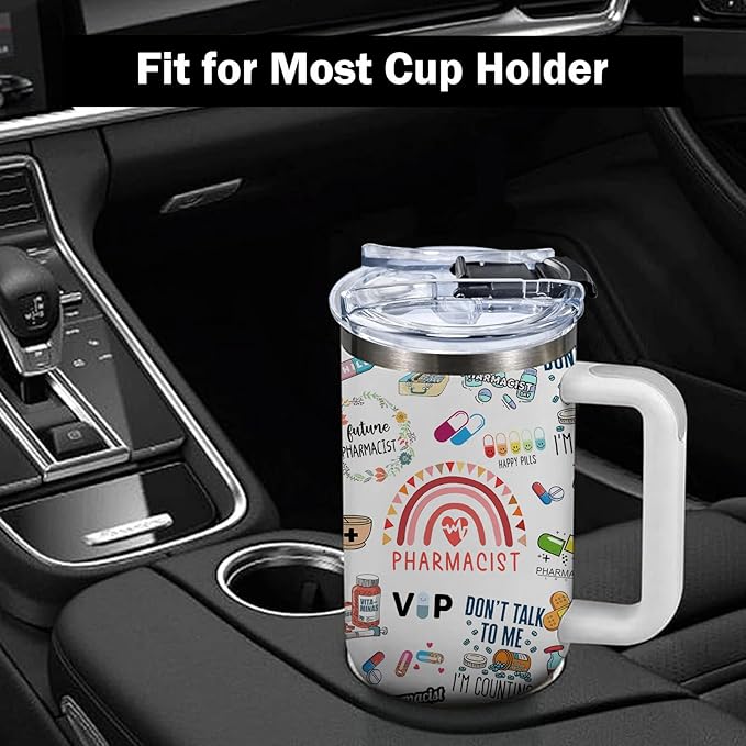 Pharmacist Gifts for Women Cup Tumbler 40Oz with Handle, Pharmacy Gifts for Pharmacist Insulated Water Cups, Pharmacy Appreciation Retirement Gift for Women Men Coffee Mugs