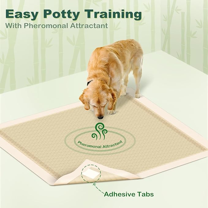 MIZOK Dog Pee Pads Extra Large 28"x34", Bamboo Puppy Pads Super Absorbent & Leak-Proof, 4-Corner Adhesive Tabs, Wee Wee Pads for Dogs, Superior Odor Protection, XL (40 Counts)