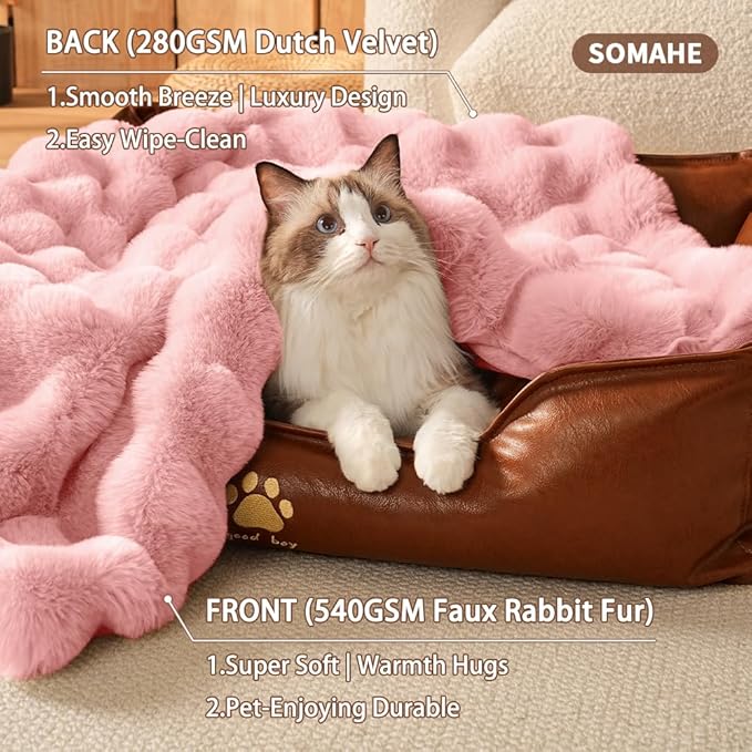 SOMAHE Self-Warming Cat Blanket, Dual-Side Plush Sherpa Throw with Anti-Static, Snuggle Mat for Kittens & Cats, Cozy Bed Topper for Windowsills & Couches, Machine Washable & Dryable, 21x18 Inch Pink