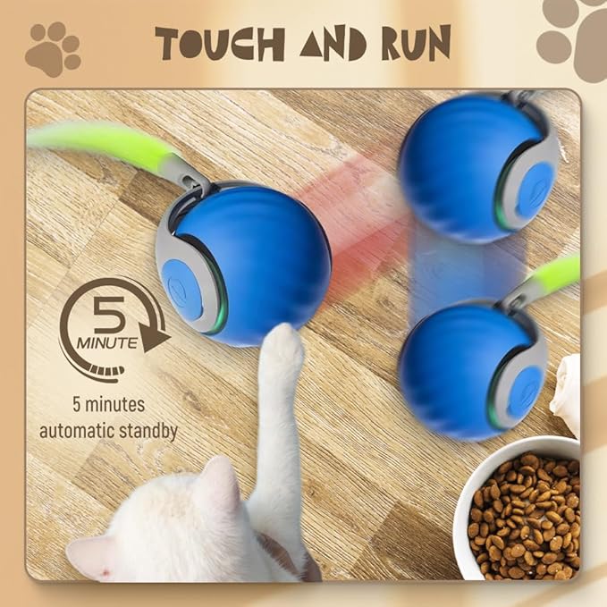 2025 New Speedy Toy Interactive Cat Toy for Indoor, Two Speed Adjustment With Replacement Tail, USB Rechargeable Smart Automatic Rolling Pet Ball (Blue* 2)